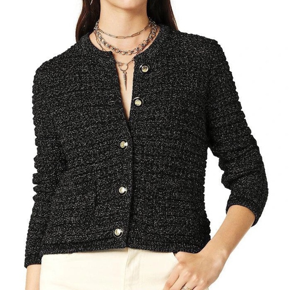 ba&sh Women’s Gaston Shimmer Cardigan - Silver Metallic Threads